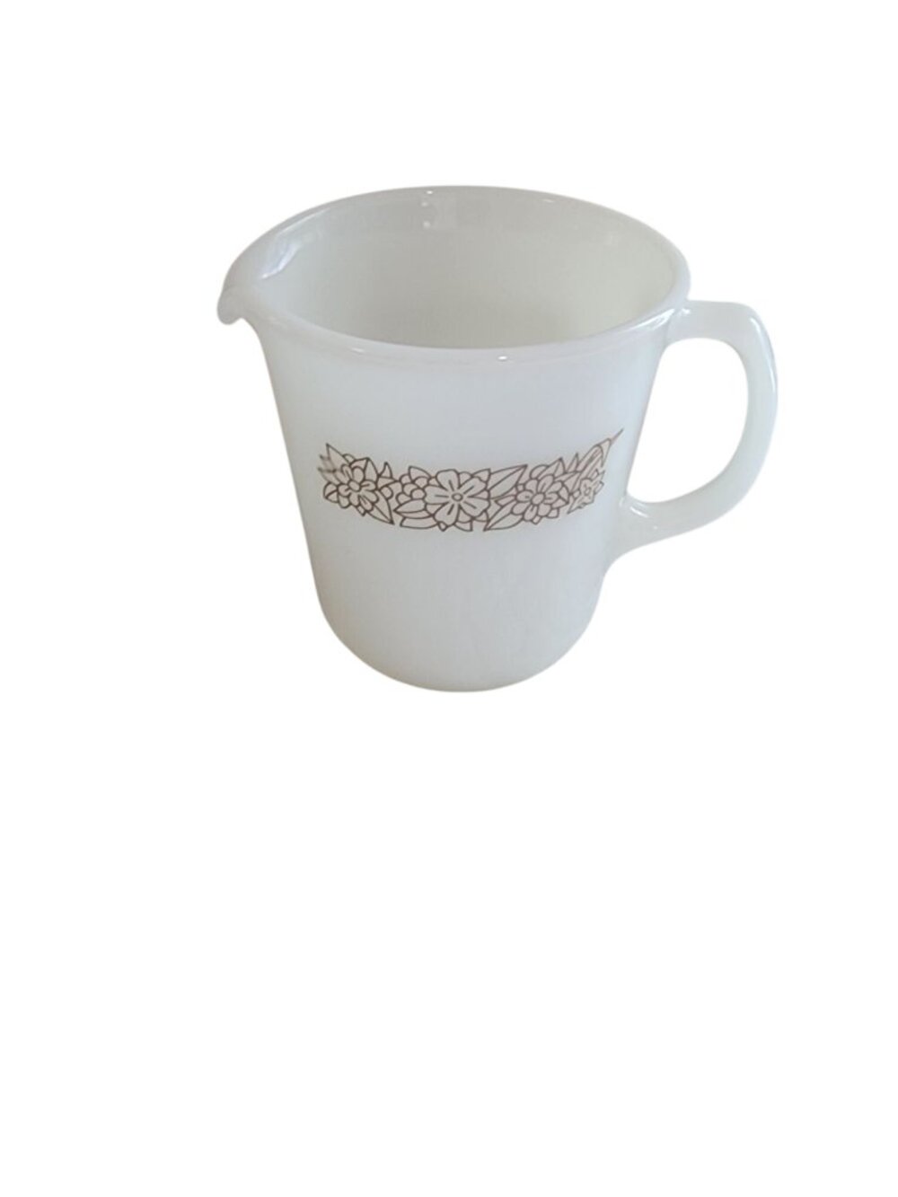 vintage Pyrex creamer pitcher in the Woodland pattern